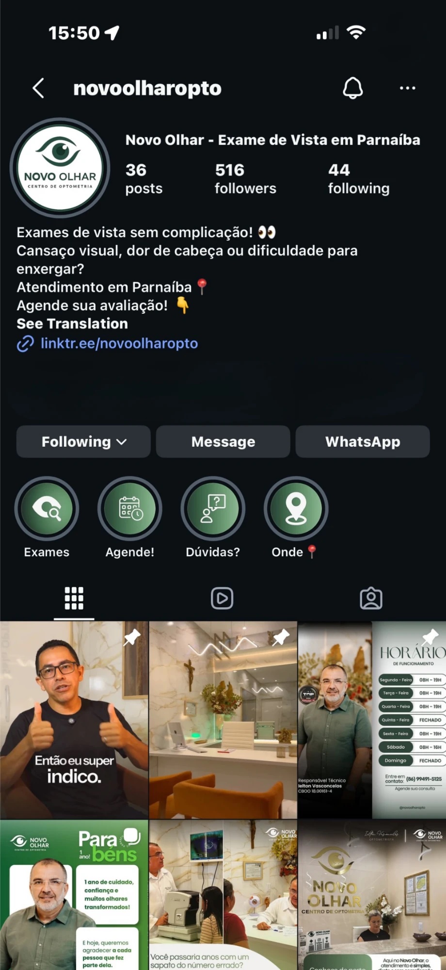 A página do Novo Olhar no Instagram